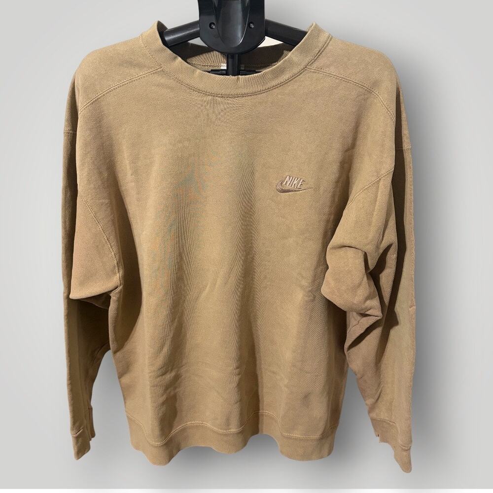 Vintage 90s Distressed Nike Crewneck Sweatshirt Tan Earth Tone Large Made in USA